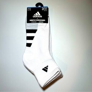 Adidas men’s quarter socks 3 pair size 6-12 white black gray